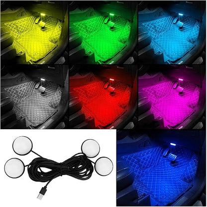 Car Interior LED Lights, 4 in 1 Bright Vehicle Ambient Neon Light Kit with DC 5V USB Port, Automotive Under Dash Decoration Night Lamp, Universal for RV, Truck, Sedan (RGB) by Ywdiml