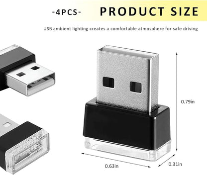 4PCS USB LED Car Interior Atmosphere Lamp, Plug-in USB Interface LED Night Lighting Decoration, Mini Portable Ambient Lights Kit Universal Interior Accessories for Most Cars (White) - Image 2