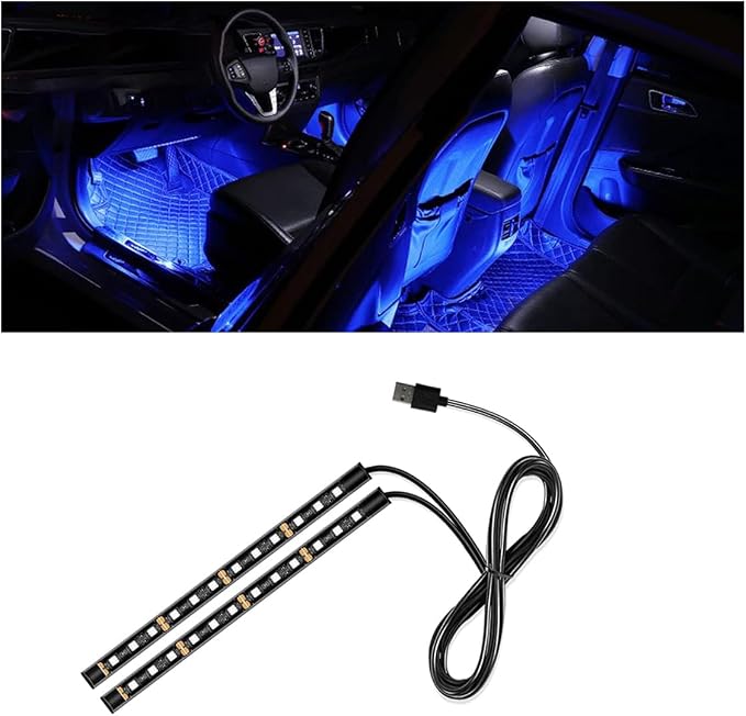 smilfuy Car LED Strip Light, USB Port Car Interior Decorative Lamp | 12V Under Dash Ambient Night Light, 24 LEDs RGB Neon Interior Atmosphere Lights, LED Ambient Lights for Car SUV, Blue by smilfuy