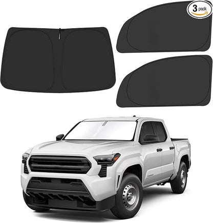 Front Windshield ＆ Side Window Sun Shade for 2016-2023 Toyo-ta Tacoma Pickup Accessories, Foldable Window Sunshade Sun Visor Protector, Window Shades Sun Shield Blocks UV Rays Heat, Pack of 3 by ULROLIT
