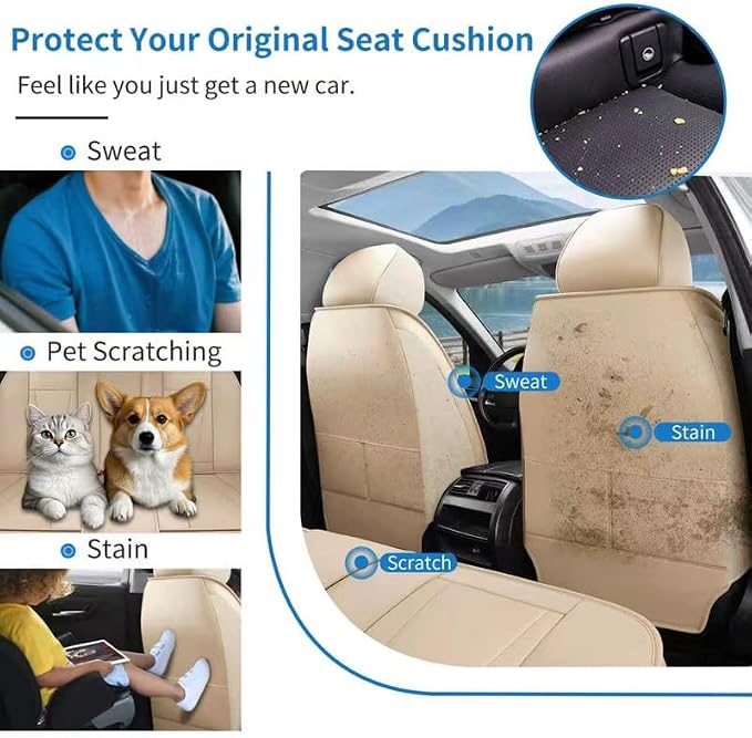 Front Seat Covers Custom Fit for Kia Soul 2009-2026,Beige | Luxury Faux Leather, Waterproof, Anti-Slip, Airbag Compatible, Breathable, Car Seat Protectors, 1 Row 2 Seats - Image 5