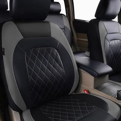 Universal Deluxe Pu Luxury Vinyl Faux Leather Car Seat Covers Full Set, Airbag Compatible, Breathable, Fit for Most Sedans, Vans, SUVs (Black and Gray) - Image 4