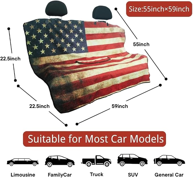 Waterproof Back Seat Cover for Dogs and Kids, Car Seat Protector Under Baby Car Seat, Child and Dog Car Seat Cover Blanket for Rear Bench(American Flag Red, Rear Bench Seat Towel) - Image 4