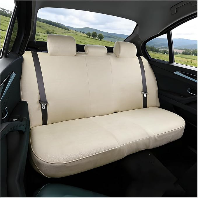 Car Back Seat Cover, Scratchproof Rear Bench Protector, Beige White | Elastic fabric surface, smooth comfortable touch, washable design, fits most cars SUVs and trucks, automotive accessories by Unknown