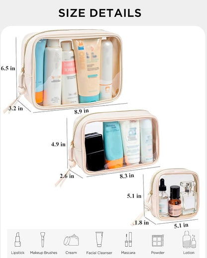 3Pcs Travel Clear Makeup Bag Set for Women, Transparent Toiletry Bag with Zipper Portable Makeup Pouch Organizer Waterproof Small Cosmetic Bag Compact Car Bag Organizer Car Accessories (White Set) - Image 5