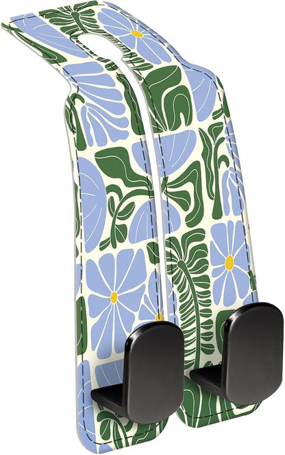 Car Seat Back Storage Headrest Hook, Premium Leather Double Metal Hook, Hanger Storage Organizer for Purse Cloth Bag, Car Interior Accessories Boho Blue Pattern by Unknown