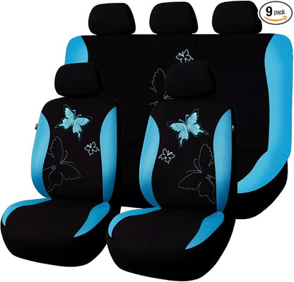 Flying Banner Butterfly car seat Covers ful Set Fashion Universal Lady Woman Female Rear Bench Back Split Colorized (Mint Blue, Full Set - Lace) by FlyingBanner