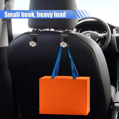 Craedli 2PCS Bling Car Seat Headrest Hook, Cute Rhinestone Flower Seat Back Storage Organizer Hanger Car Purse and Bag Hooks Holder, Universal Interior Accessories for Handbag Grocery Bag Coat (White) - Image 4