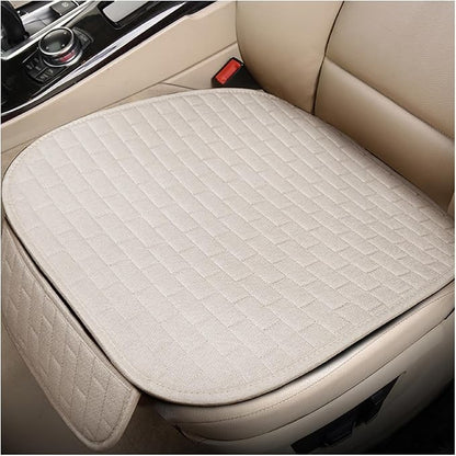 Car Seat Cover for Front Seats, Comfortable Linen Seats Cushion Pad Mat with Storage Pockets, Anti-Slip Breathable Bottom Front Seat Cover Protector for SUV Truck Van (Beige) by Unknown