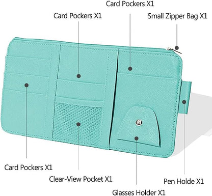 Car Sun Visor Organizer, Sunglasses Holder for Car Sun Visor | Auto Interior Accessories Pocket Organizers Can Store for Sunglasses, Documents, Cards, Pen, Drivers License - Image 4