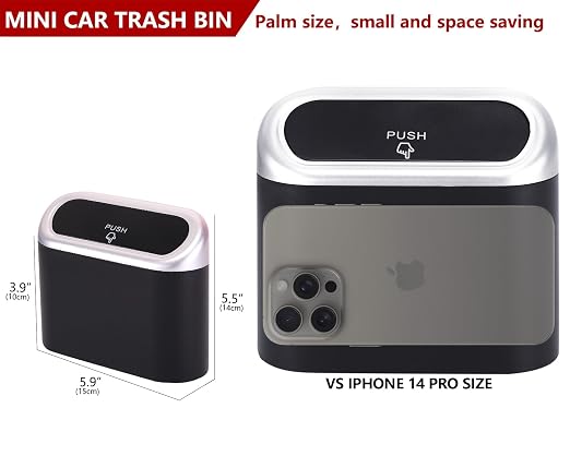 Ginsco Mini Car Trash Can with Lid, Small Car Garbage Can, Cute Leakproof ABS Car Trash Bin, Car Accessories for Interior, Garbage Bin for Car, Home, Office with 120pcs Trash Bags Black/Silver - Image 2