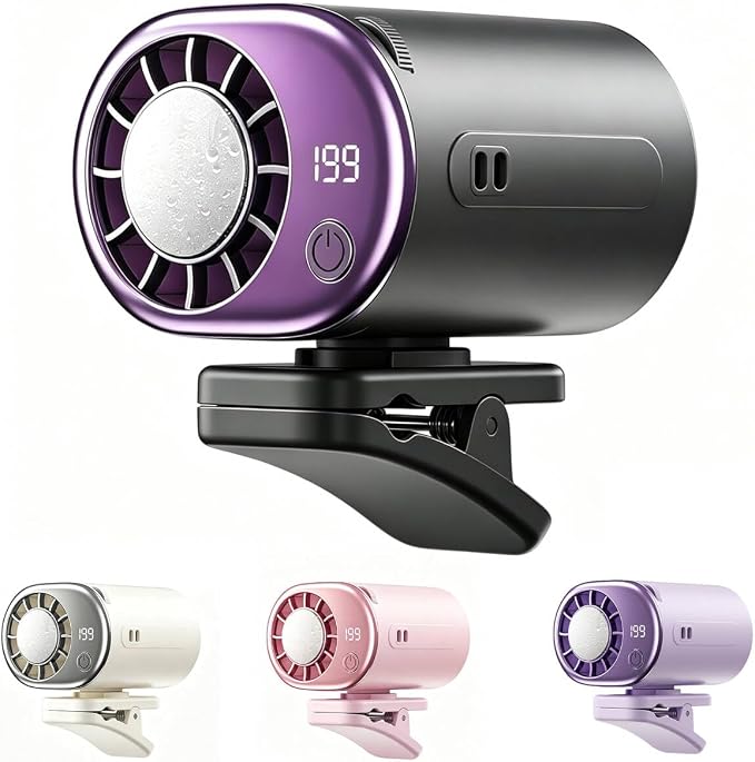 Clip On Fan with Led Display, Portable Ac for Car, 16°C Cooling System, 360° Rotation & 199 Speeds Adjustable Mini Car Fan, Car Air Conditioner, Personal Fan for Vehicle, Office, Outdoor Use (Black) by Unknown