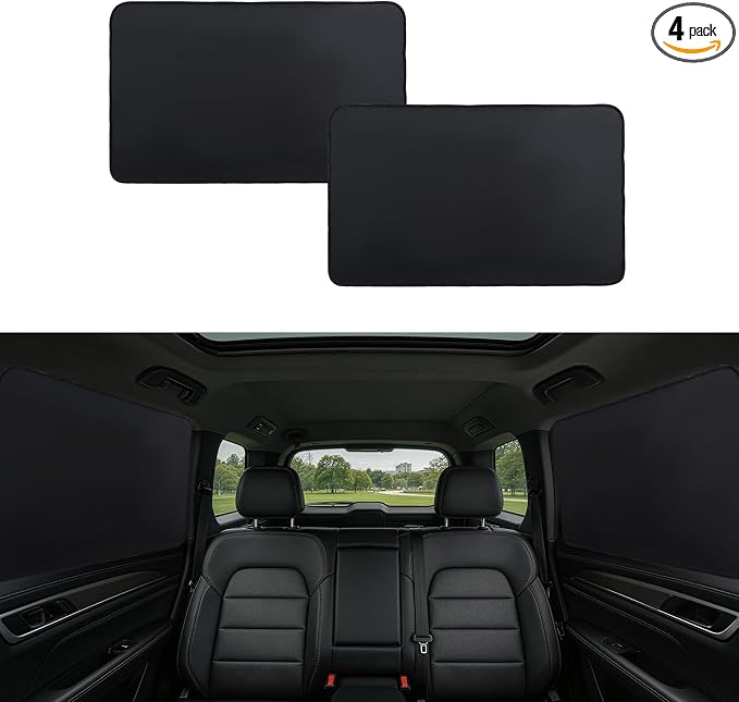 XCBYT Magnetic Car Window Shades for Rear Windows, 100% Blackout Privacy | 2-Pack Heat & UV protection for camping, baby sleep, work break, road trip. Fits steel frames only, measure size before buy by XCBYT