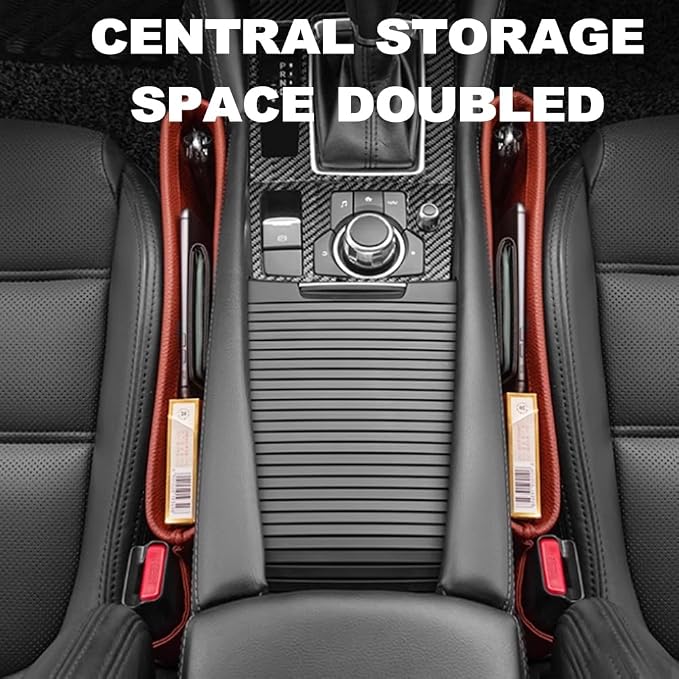 Tumecos Car Seat Pockets PU Leather Car Console Side Organizer Seat Catcher Holders Compatible with Phone Key Wallet Phone Sunglasses 2 Pack (Beige) - Image 5