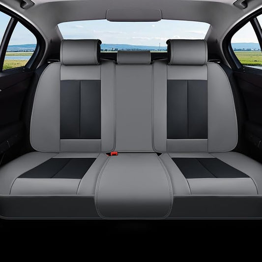Coverado Car Seat Covers, Rear Seat Covers Leather Car Seat Covers Waterproof Back Seat Cover for Cars, 3-Pieces Seat Covers Backseat Universal Seat Cushion Protector for Most Cars Trucks, Gray&Black by COVERADOAUTO