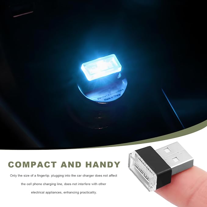 4 PCS USB LED Car Interior Atmosphere Lamp, Mini Night Light Plug-In Trunk Ambient Lighting Kit, Portable USB Interface LED Lamp Interior Decoration for Vehicle Home Office (Ice Blue) - Image 4