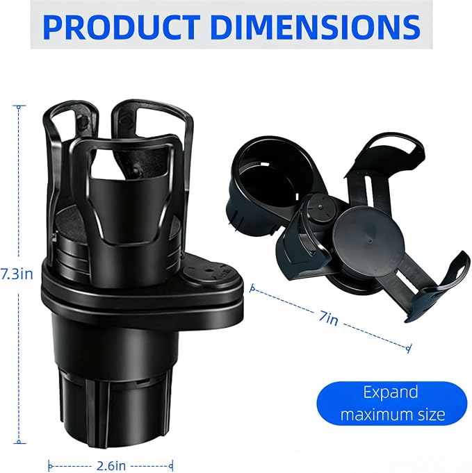 Car Cup Holder Expander, 2-in-1 Adjustable Adapter, 360° Base - Image 4