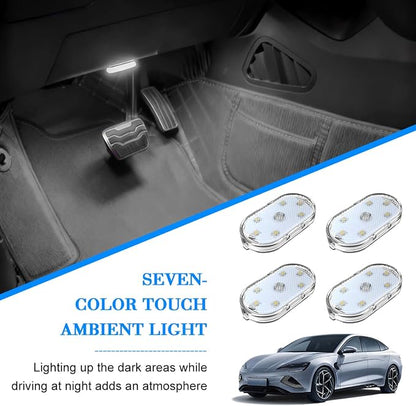 4PCS Car Interior Wireless Led Lights, 6 Bright LED Lamp Beads Magnetic Vehicle Ambient Light, Portable Touch USB Rechargeable Automotive Night Lighting Accessories, Universal Fit (White) - Image 6