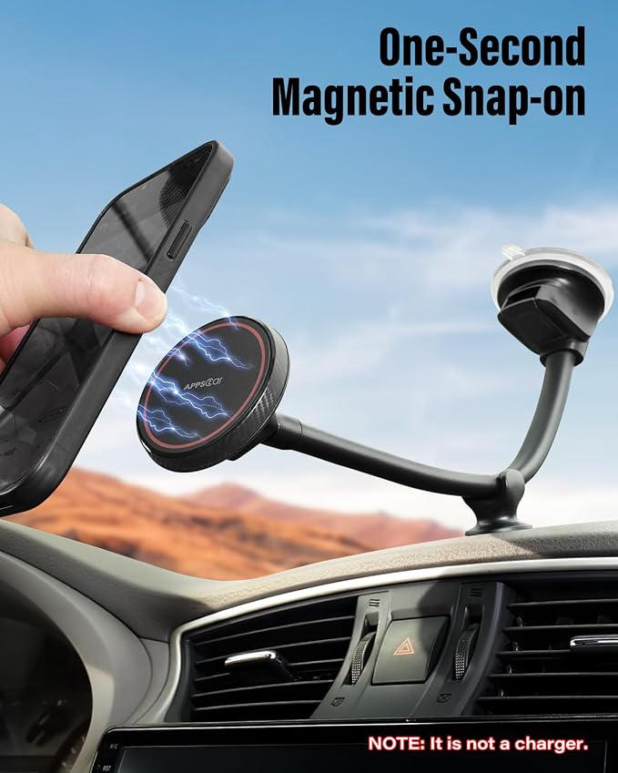 APPS2Car Cell Phone Car Mount for MagSafe, 14'' Windshield Phone Mount | Magnetic Car Phone Mount, Long Gooseneck Arm, Strong Suction & Magnetic Hold, Fits iPhone 17 Pro Max Plus 16 15 14 13 12 Mini - Image 5