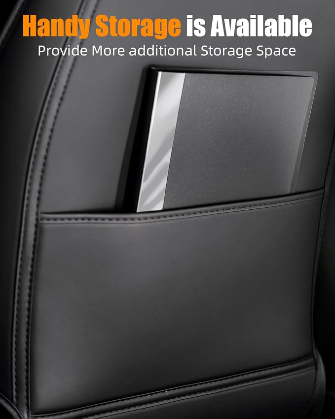 Leather Seat Back Protector Designed for Tesla Model Y Model 3 Model S/X Accessories(Includes 2025 Model Y & 2024-2025 Model 3 Highland), Wear-Resistant Kick Mats with Organizer Pocket, Set of 2 - Image 6