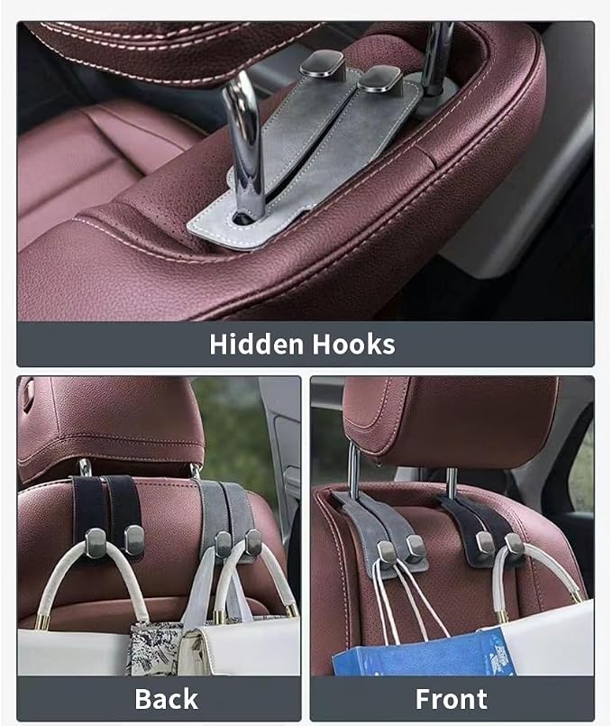 KINIVA Car Seat Headrest Storage Hooks, Set of 2, Suede PU Leather, Double Hooks (Black-4 Pack) - Image 4