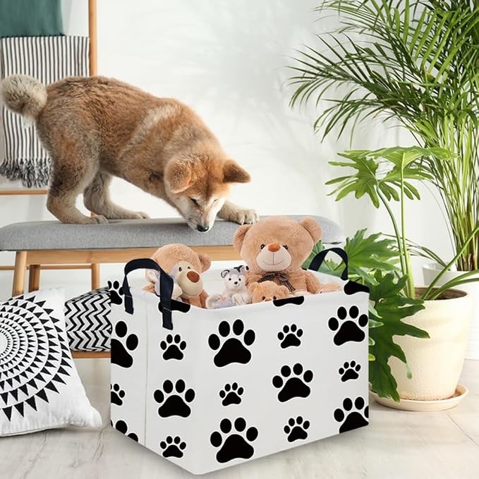 Rectangular Dog Basket,Nursery Hamper,Collapsible canvas kids toy storage box,Kids room storage basket,Pet decor(Dog paw) - Image 3