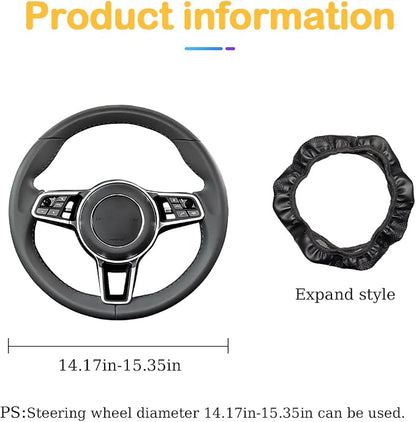 Osilly 15 Inch Carbon Fiber PU Leather Steering Wheel Cover, Black | full-wrap protective surface, flexible ringless design, hand-stretch setup, fits matching rim sizes, automotive accessories - Image 2