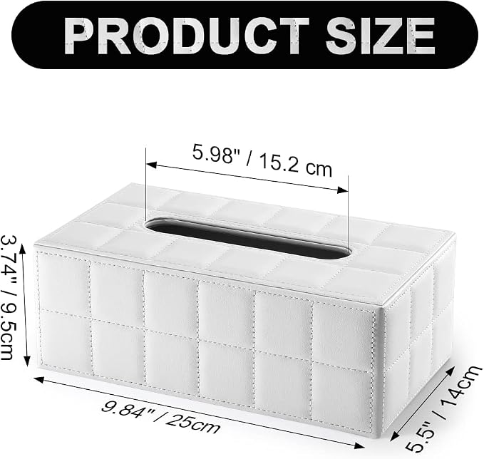 KINGFOM Rectangular Tissue Box Cover, Imitation Suede PU Leather Tissue Box Holder, Facial Napkin Paper Dispenser for Home Office Car Automotive Decoration with Magnetic Bottom(Soft White) - Image 2