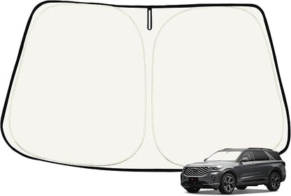 Custom Fit Windshield Sun Shade for Ford Explorer 2011-2019 - Full Coverage, 210T Reflective Fabric, Double-Layer Design - Blocks 99% UV Rays, Keeps Car Cool, Easy to Install and Store by Toluoma