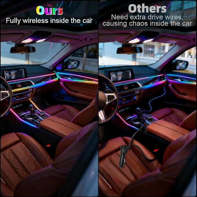 Acrylic Interior Car Ambient Lighting Kits, LED Strip Lights with Wireless APP, Neon Fiber Optic Lights Function LED Strip for Car with Music Modes (18 in 1) - Image 4