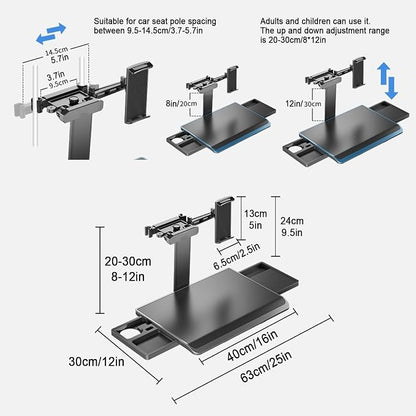 Portable Car Seat Tray Table, Car Backseat Table, Adjustable Seat Back Laptop Desk, Foldable Telescopic Auto Backseat Food Trays Desk, for Working, Writing, Eating, Traveling - Image 2