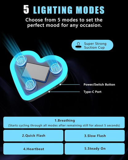 Car LED Ambient Light, Car Triangle Window Solar-Powered Heart Shaped Atmosphere Light with 5 Switchable Lighting Modes, Romantic Gift for Thanksgiving, Christmas, Date Night (Ice Blue, 2pcs) - Image 3