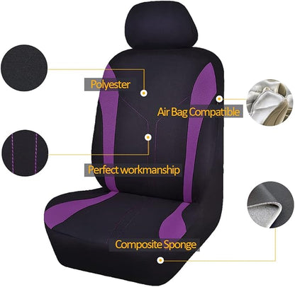Flying Banner Car Seat Covers Front Seats Mesh Fabric Rear Bench Split Polyester Cover Easy Installation SUV CAR Woman Lady Femal (Front Set, Black Purple) - Image 5