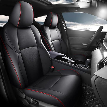 CocheFamilia Custom Fit Corolla Car Seat Covers for Select 2019 2020 2021 2022 2023 2024 2025 Toyota Corolla Hatchback SE, XSE, Nightshade - Full Set,Leather (Black with red Trim) by CocheFamilia