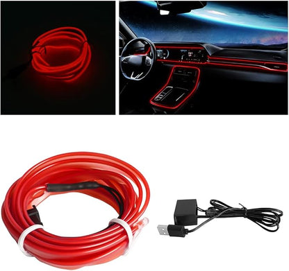 10FT EL Wire Strip Lights, USB Car Neon Trim, Sewing Edge, Red | USB-powered operation, sewing-edge design, fuse protection, interior ambient lighting use, cut-to-length construction by HIPOPY