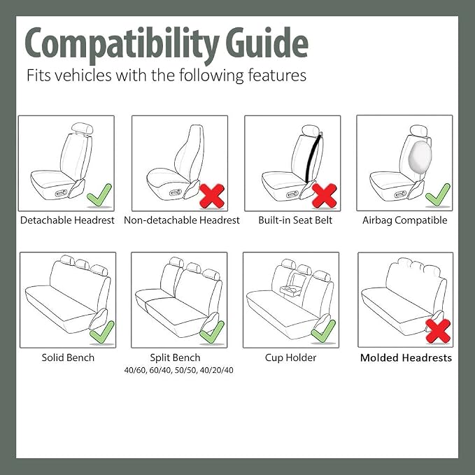FH Group Premium Modernistic Flat Cloth Car Seat Covers – Universal Fit, Washable Seat Covers for SUV Sedan Van, Green, Full Set - Image 5