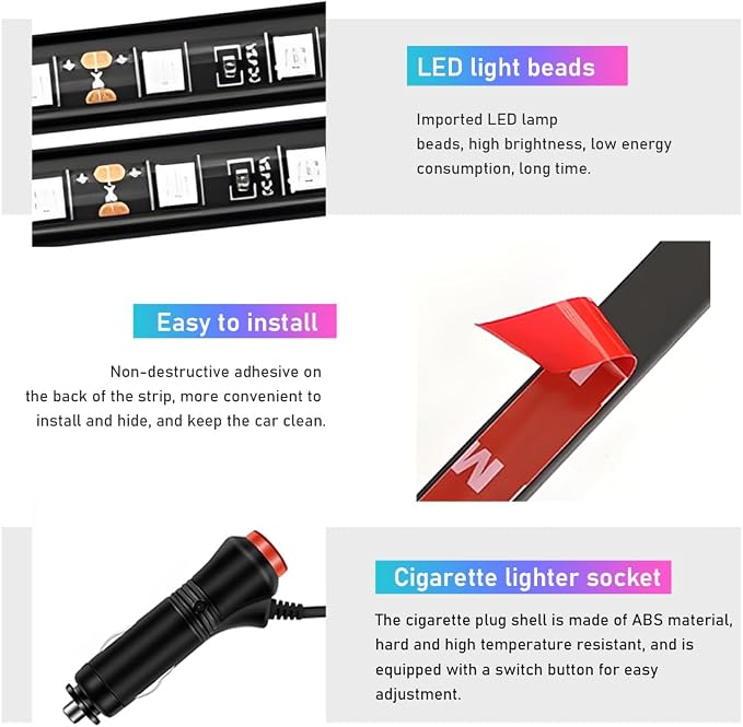 Ohleats Car LED Strip Light, 24 LED RGB Auto Interior Atmosphere Lights, Cigarette Lighter Under Dash Ambient Night Light, Interior Decorative Lamp Lighting Kit Car Accessories (Red) - Image 3
