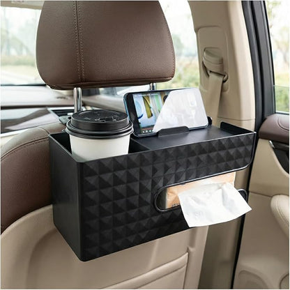 Car Back Seat Organizer, Automotive Drink Cup Holder with Hooks, Multifunctional Tissue Storage Box with Phone Holder, Vehicle Interior Organizer Accessories for Sedan, SUV, Truck (Black) by Unknown