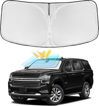 for Chevrolet Tahoe 2021-2026 Windshield Sun Shade - 4 Layers Car Sunshades | for Front Windows Shade Cover Custom Fit Tahoe Sun Visor 250T Retractable Shade Blocks UV Rays Car Accessories by ZOIBVCARSUNSHADE