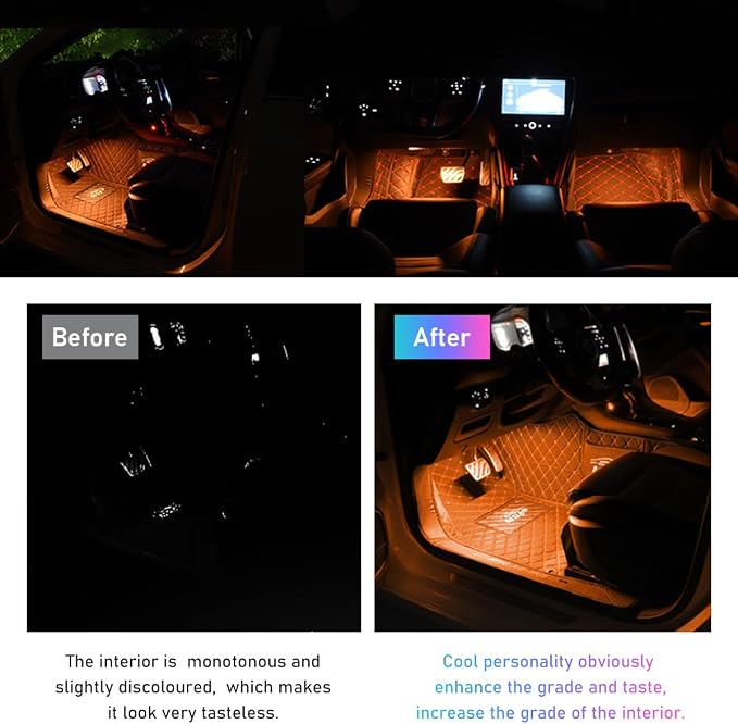 Ohleats Car LED Strip Light, 24 LED RGB Auto Interior Atmosphere Lights, USB Vehicle Under Dash Ambient Night Light Strip, Interior Decorative Lamp Lighting Kit Car Accessories (Orange) - Image 5