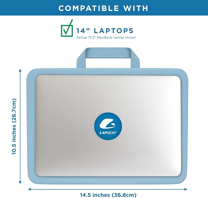 LAPGEAR Compact Lap Desk – Sky Blue, Fits 14" Laptops | Microbead Cushion, Built-In Pencil Slot, Carry Handle, Fits Standard Letter-Size Paper (8.5" × 11") - Image 3