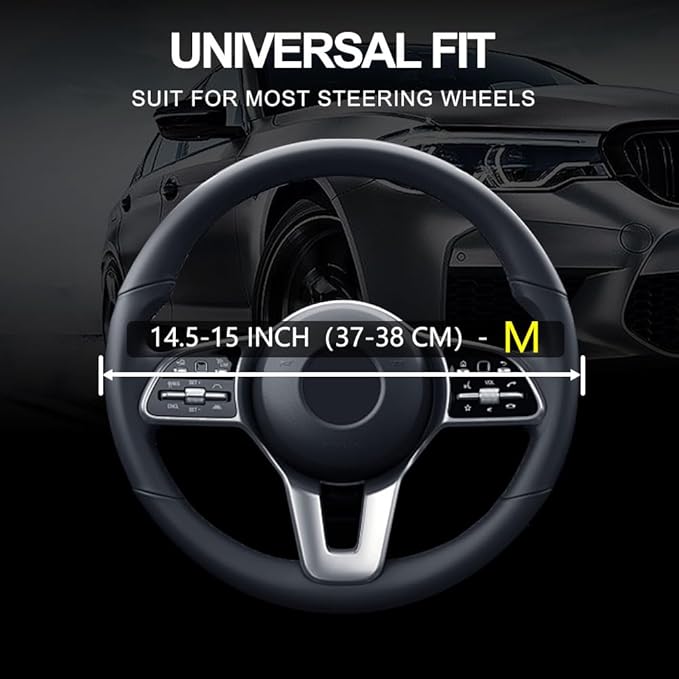 Leather Car Steering Wheel Cover, Universal Fit for Most Cars, Orange-2 | Microfiber Leather,Non-Slip Breathable Auto Steering Wheel Protector - Image 3