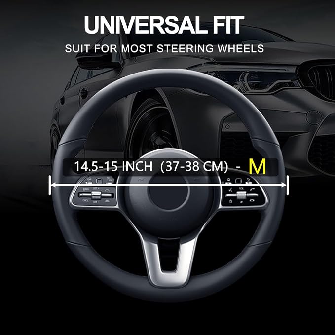 Leather Car Steering Wheel Cover, Universal Fit for Most Cars, Blue-2 | Microfiber Leather,Non-Slip Breathable Auto Steering Wheel Protector - Image 3