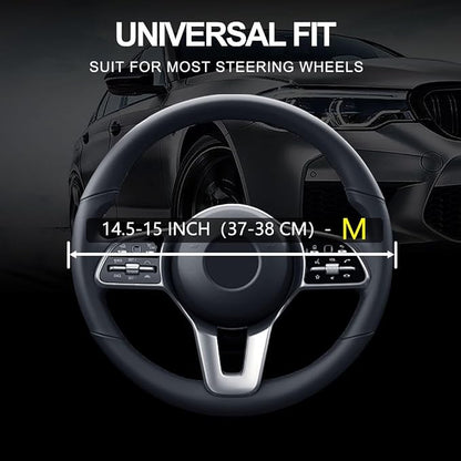 Leather Car Steering Wheel Cover, Universal Fit for Most Cars, Black | Microfiber Leather,Non-Slip Breathable Auto Steering Wheel Protector - Image 3