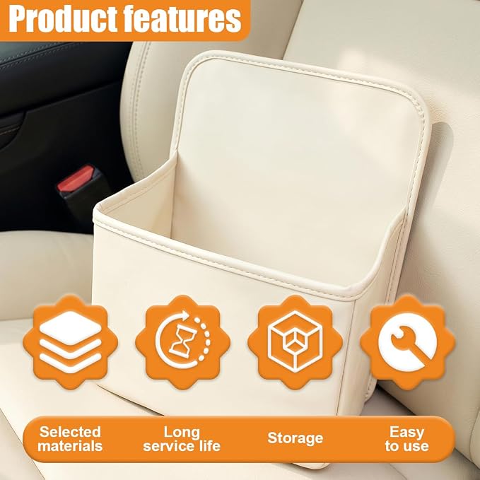 Car Seat Side Pocket Organizer, Leather Multifunctional Automotive Console Shoe Storage Bag, Universal Vehicle Interior Storage Pouch Accessories for Phone Pen Key Sunglasses (White) - Image 4