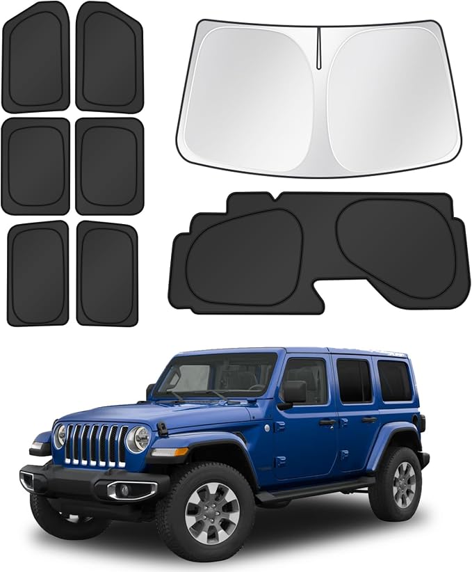 Canvcle Window Shades for 2018-2025 2026 Jeep Wrangler Accessories Windshield Sun Shade Side Rear Window Cover Sunshade Sun Visor Shield Privacy Protection for Camping Keep Vehicle Cool Black 8PCS by Canvcle