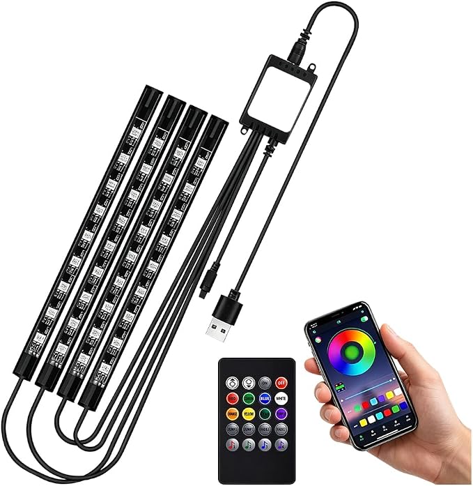 Car Interior LED Light with Wireless Remote & APP Control, Vehicle Under Dash Footwell Light with Music Sync Mode, USB Port Automotive Inside Ambient Strip Lighting, Universal Fit (36 LED) - Image 7