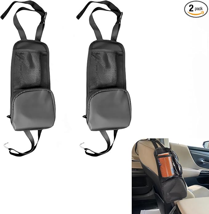 2PCS Car Seat Side Organizer, Multi-Pocket Storage Hanging Bag, Multifunctional Mesh Net Pocket, Holds Phones, Drink, Glasses, Wallet, for Cars, Trucks, Black by Unknown