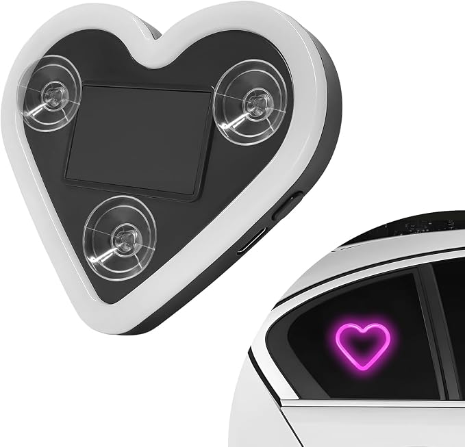 Sun Walker Heart-Shaped Car LED Ambient Light, Solar-Powered Love Heart Lamp Vehicle C-Pillar Atmosphere Light, Vibration-Sensing Triangle Window Lights Car Interior Decoration (Pink) by Unknown