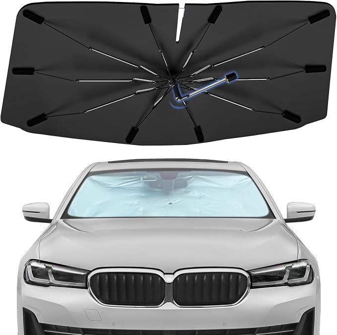Windshield Sun Shade Umbrella for BMW 5 Series 2018-2024 Front Window | Foldable Car Sunshade, 360 Rotation Automotive Interior UV Protection for Outdoor Parking, Keep Car Cool by Bocvam